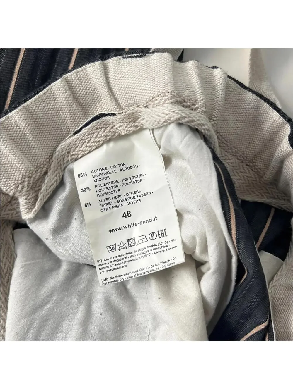 WHITE SAND GARMANY Navy Striped Buckled Trouser Pants EU 48